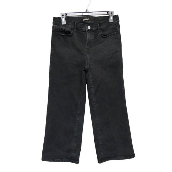 J.McLaughlin‎ Jeans Womens 8 Wide Leg Relaxed Crop Mid Rise Stretch Denim Black - Picture 1 of 10